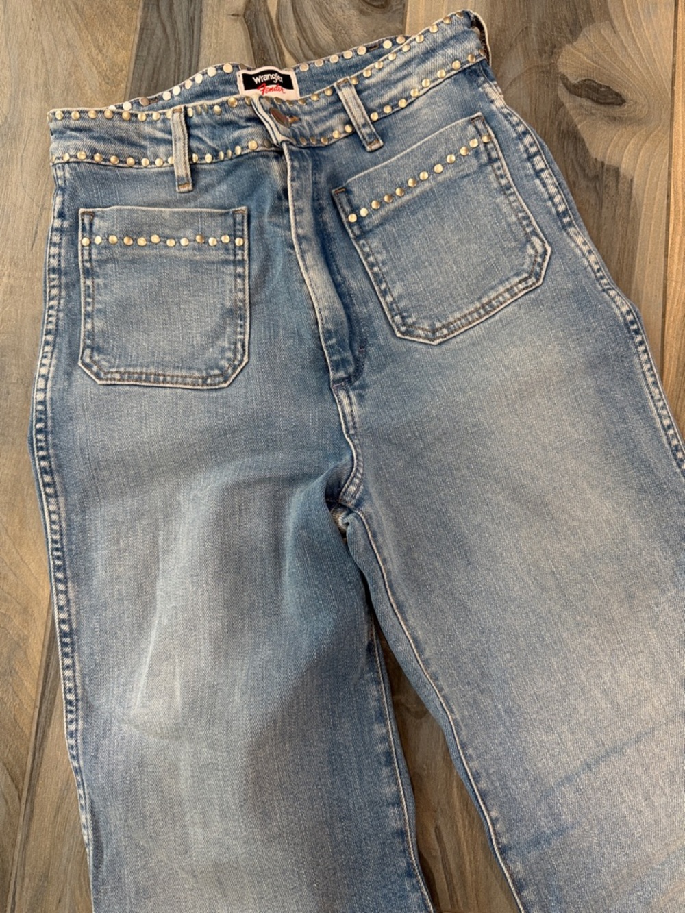 Wrangler Fender Light Blue High-Rise Jeans with Stud Detail